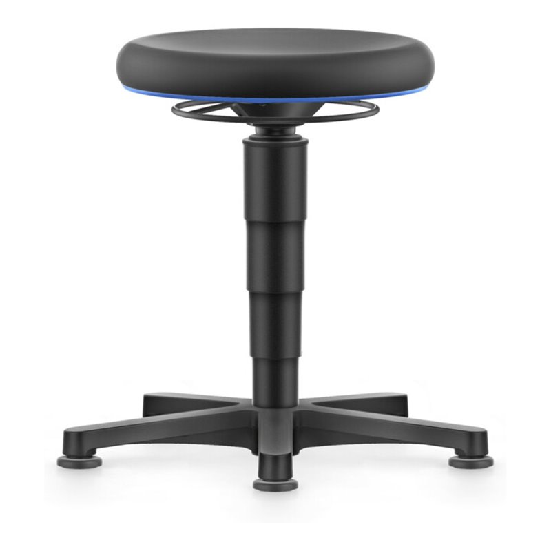 bimos Allround Hocker mit Gleiter, PU schwarz, Sitzhöhe 450-650 mm, Farbring blau