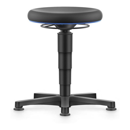bimos Allround Hocker mit Gleiter, PU schwarz, Sitzhöhe 450-650 mm, Farbring blau