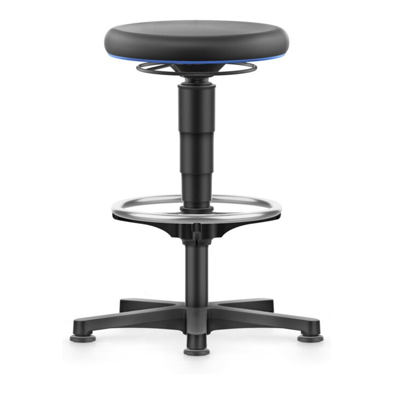 bimos Allround Hocker mit Gleiter und Fußring, PU schwarz, Sitzhöhe 560-830 mm