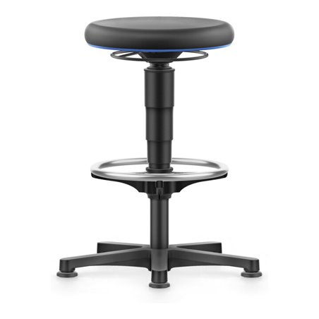 bimos Allround Hocker mit Gleiter und Fußring, PU schwarz, Sitzhöhe 560-830 mm