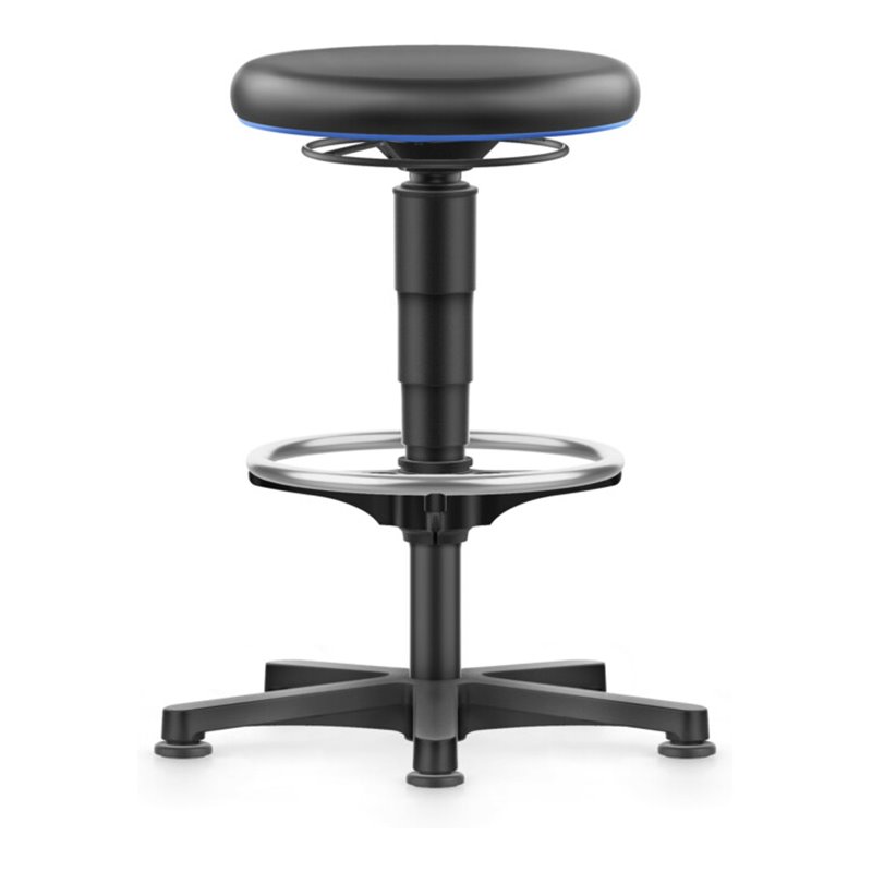 bimos Allround Hocker mit Gleiter und Fußring, Kunstleder schwarz, Sitzhöhe 560-830 mm