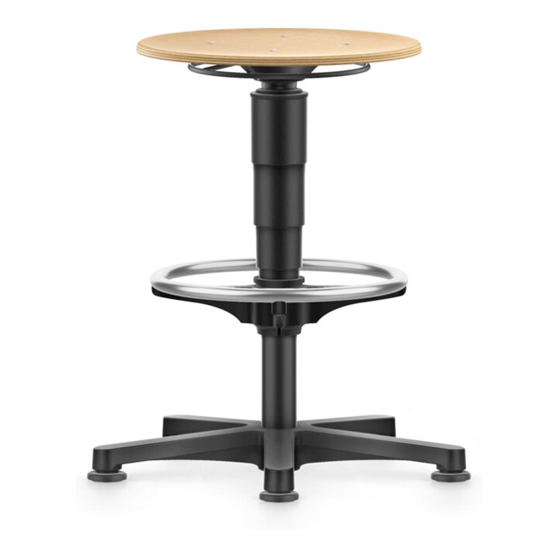 bimos Allround Hocker mit Gleiter und Fußring, Holz, Sitzhöhe 560-830 mm