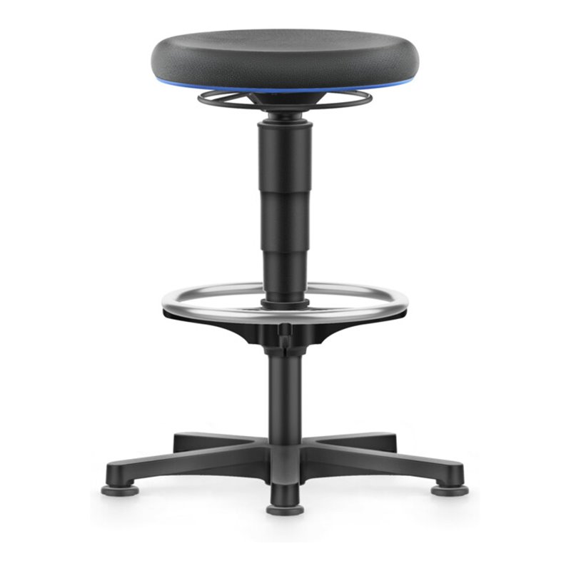 bimos Allround Hocker mit Gleiter und Fußring, Supertec schwarz, Sitzhöhe 560-830 mm