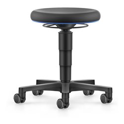 bimos Allround Hocker mit Rollen, PU schwarz, Sitzhöhe 450-650 mm, Farbring blau