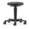bimos Allround Hocker mit Rollen, PU schwarz, Sitzhöhe 450-650 mm, Farbring blau