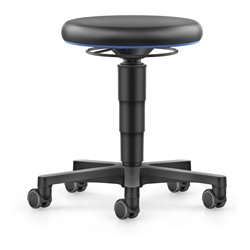 bimos Allround Hocker mit Rollen, Kunstleder schwarz, Sitzh.450-650 mm, Farbring blau