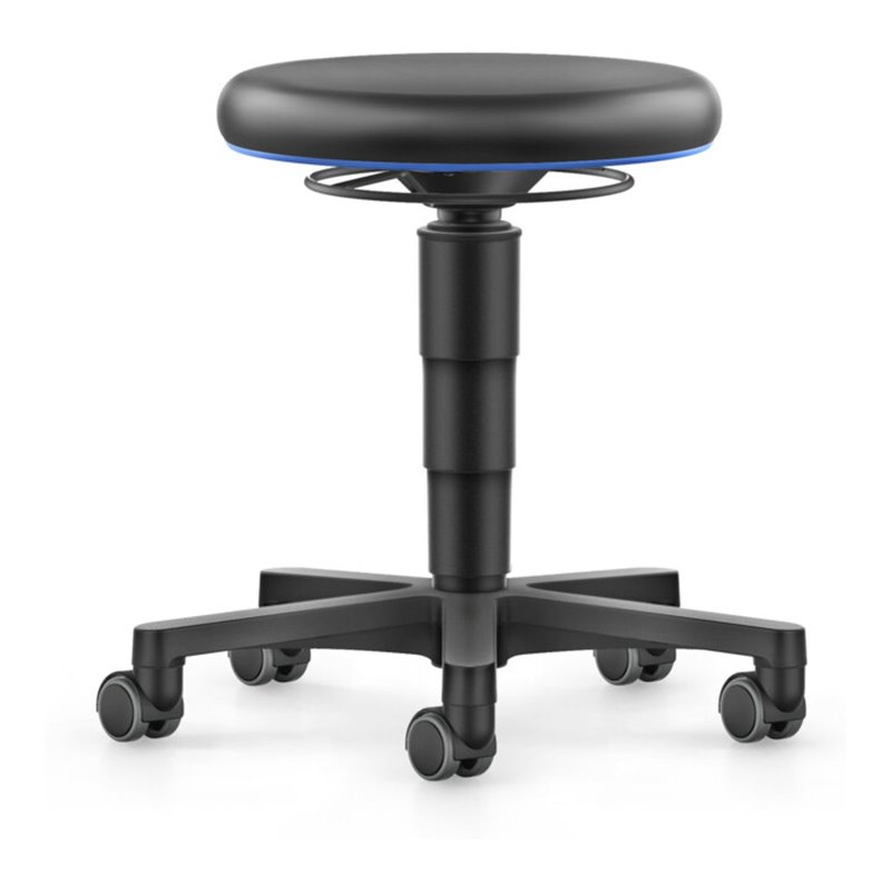 bimos Allround Hocker mit Rollen, Kunstleder schwarz, Sitzh.450-650 mm, Farbring blau