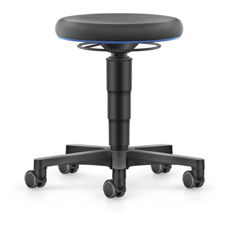bimos Allround Hocker mit Rollen, Supertec schwarz, Sitzh.450-650 mm, Farbring blau