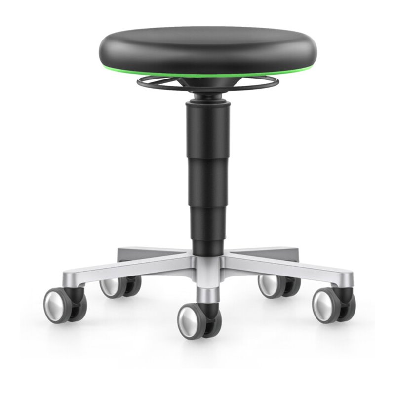 bimos Labor Hocker mit Rollen, Kunstleder schwarz, Sitzhöhe 450-650 mm, Farbring grün