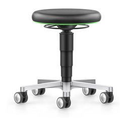 bimos Labor Hocker mit Rollen, PU schwarz, Sitzhöhe 450-650 mm, Farbring grün