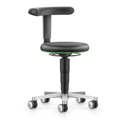 bimos Labor Hocker mit Rollen, Kunstleder schwarz, Sitzhöhe 450-650 mm, Flex-Stütze