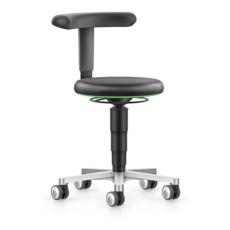 bimos Labor Hocker mit Rollen, Kunstleder schwarz, Sitzhöhe 450-650 mm, Flex-Stütze