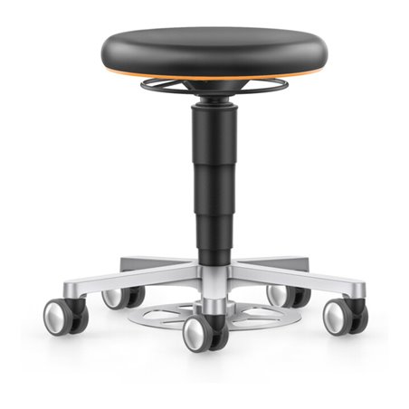 bimos Labor Hocker mit Rollen, Kunstleder schwarz, Sitzhöhe 480-650 mm, Farbring orange