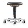 bimos Labor Hocker mit Rollen, Kunstleder schwarz, Sitzhöhe 480-650 mm, Farbring orange