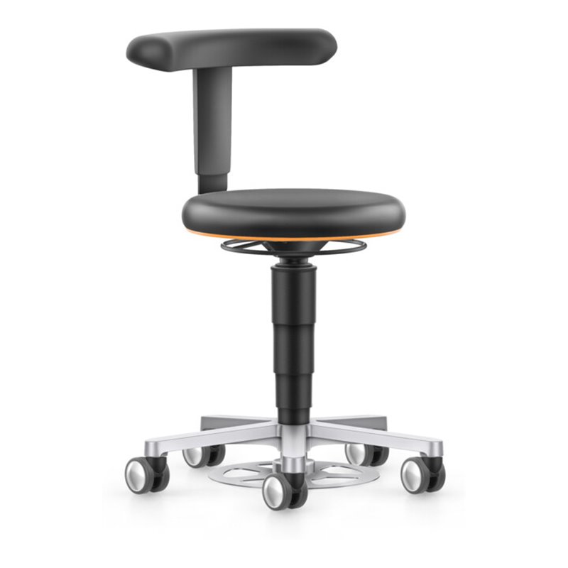 bimos Labor Hocker mit Rollen, Kunstleder schwarz, Sitzhöhe 480-650 mm, Flex-Stütze