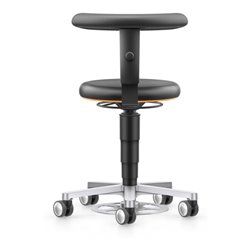 bimos Labor Hocker mit Rollen, Kunstleder schwarz, Sitzhöhe 480-650 mm, Flex-Stütze