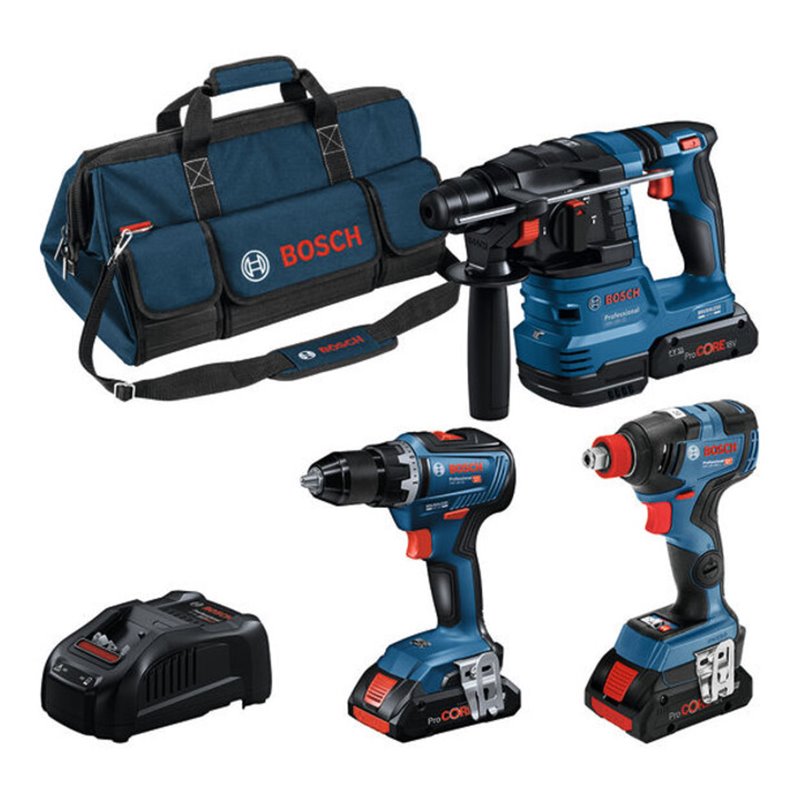 Bosch Combo Kit 3-tlg. 18V: GSR 18V-55/GDX 18V-200/GBH 18V-22, 3 x Akku, Schnellladegerät