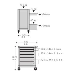 Stahlwille Werkstattwagen 95/6 PRO 6 Schubl. 496 x 827 x 1020 mm blau, RAL 270 30 35 schwarz RAL 9005