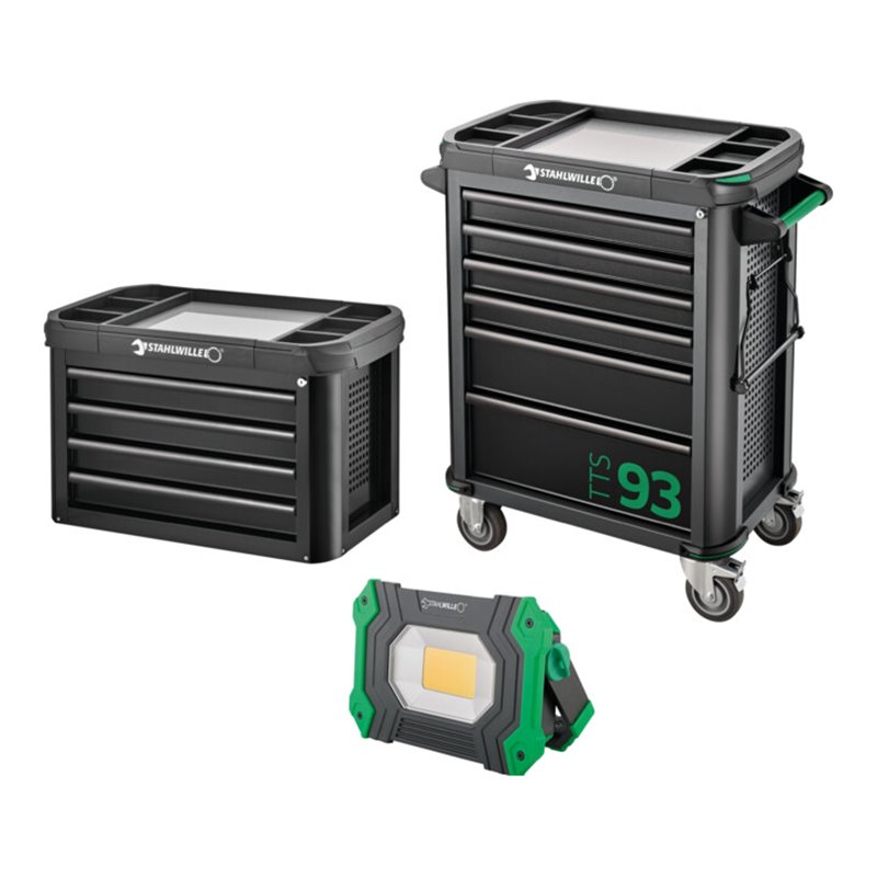 Stahlwille Werkstattwagen 93/6 A + TOP BOX + Arbeitsstrahler 93 Trolley + Box 10 Schubl. 0 x 0 x 0 mm TTS 93/6 anthrazit, RAL 70