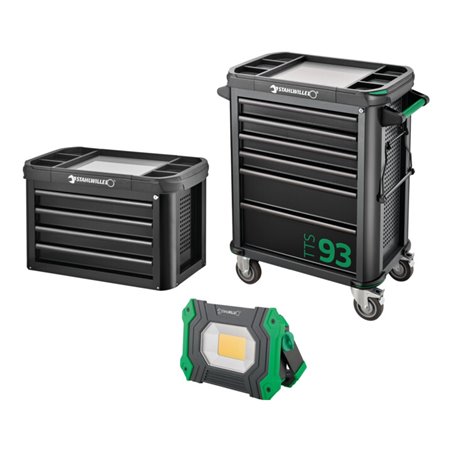 Stahlwille Werkstattwagen 93/6 A + TOP BOX + Arbeitsstrahler 93 Trolley + Box 10 Schubl. 0 x 0 x 0 mm TTS 93/6 anthrazit, RAL 70