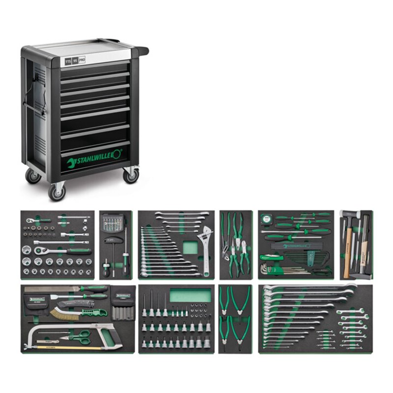 Stahlwille Werkzeugsortiment mit Werkstattwagen Nr.95/250QR Schubl.7 anthrazit, RAL 7016 250tlg