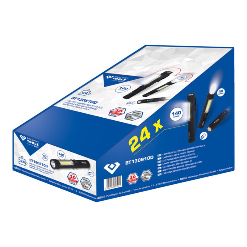 Brilliant Tools 2 in 1 COB-Taschenlampen-Display, 24-tlg