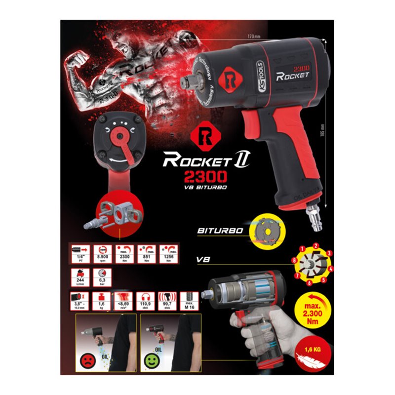 KS Tools 1/2' ROCKET II Hochleistungs-Druckluft-Schlagschrauber 2.300 Nm