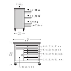 Stahlwille Mobile Werkbank WB 621 7 Schubl. anthrazit, RAL 7016 schwarz, RAL 9005 L.500mm x B.1150mm x H.1045mm