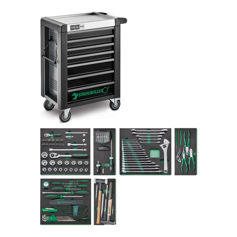 Stahlwille Werkzeugsortiment mit Werkstattwagen Nr.95/157QR Schubl.7 anthrazit, RAL 7016 157tlg