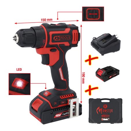 KS Tools eMONSTER Brushless-Akku-Bohr-Schrauber-Satz, 4-tlg
