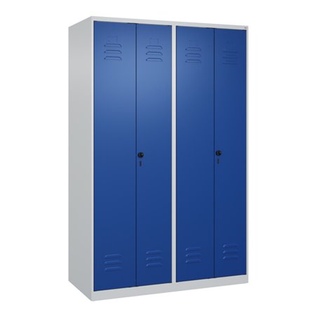 C+P PSA Doppel-Spind Classic PLUS, 4 Abteile, 1850x1200x500mm, 7035/5010 Verschluss Sicherheits-Drehriegel