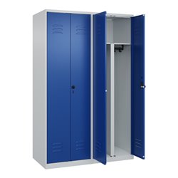 C+P PSA Doppel-Spind Classic PLUS, 4 Abteile, 1850x1200x500mm, 7035/5010 Verschluss Sicherheits-Drehriegel