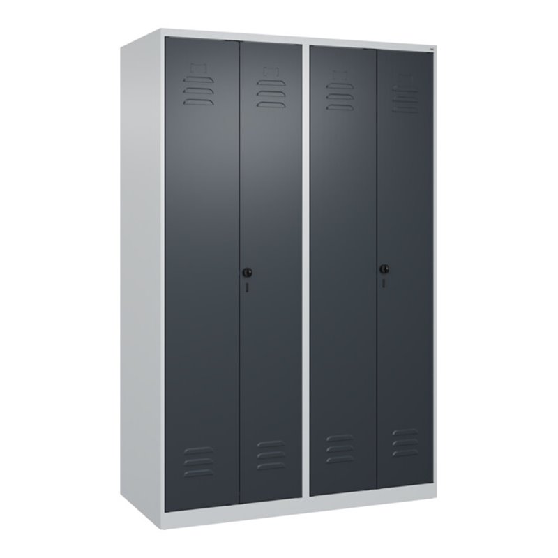 C+P PSA Doppel-Spind Classic PLUS, 4 Abteile, 1850x1200x500mm, 7035/7016 Verschluss Sicherheits-Drehriegel