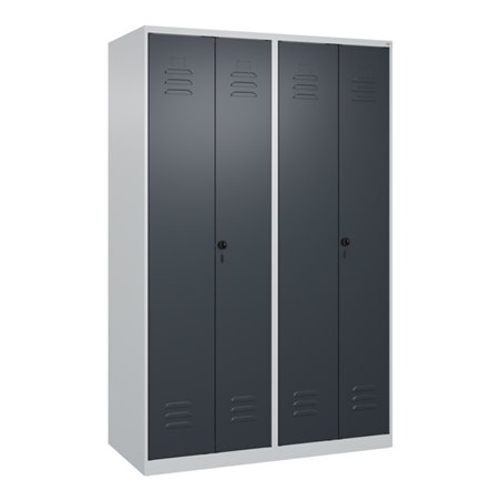 C+P PSA Doppel-Spind Classic PLUS, 4 Abteile, 1850x1200x500mm, 7035/7016 Verschluss Sicherheits-Drehriegel