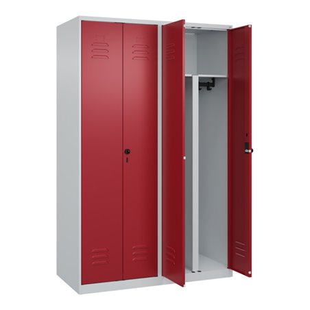 C+P PSA Doppel-Spind Classic PLUS, 4 Abteile, 1850x1200x500mm, 7035/3003 Verschluss Sicherheits-Drehriegel