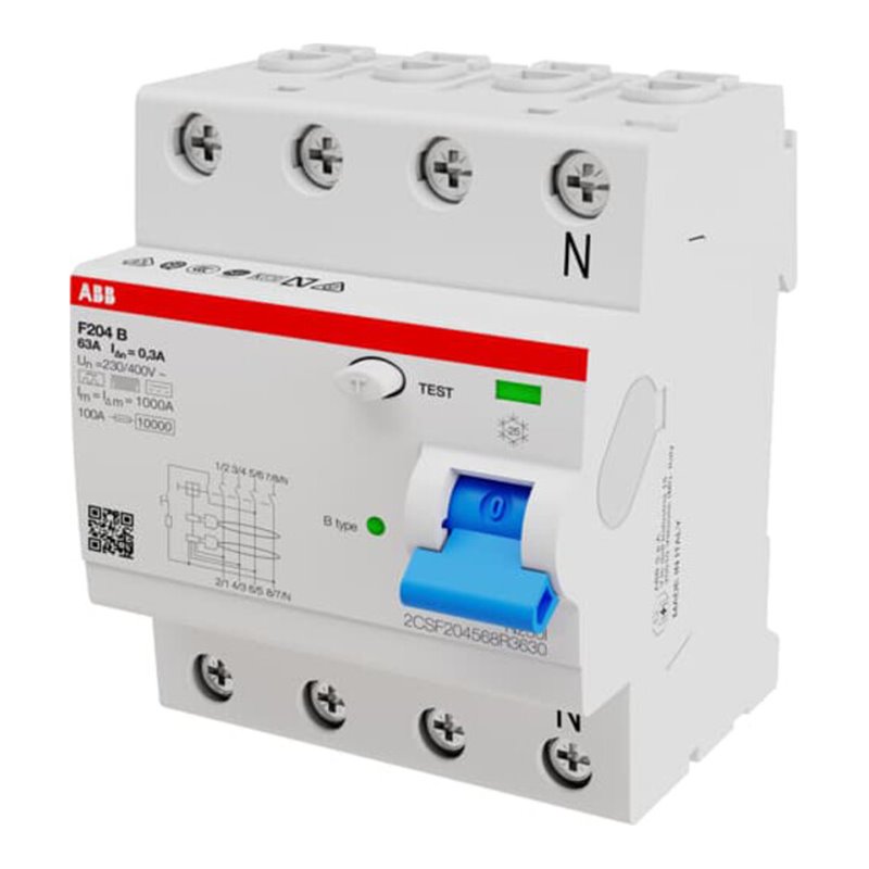 ABB Stotz S&J FI-Schutzschalter TypB 4P 63A, 300mA, 3kA, 4TE F204B-63/0, 3-4TE