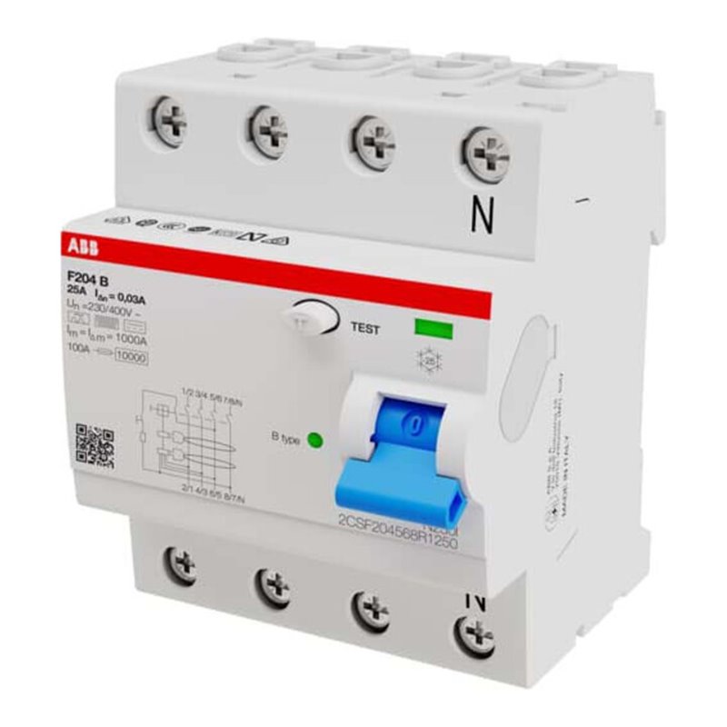 ABB Stotz S&J FI-Schutzschalter TypB 4P 25A, 30mA, 3kA, 4TE F204B-25/0, 03-4TE