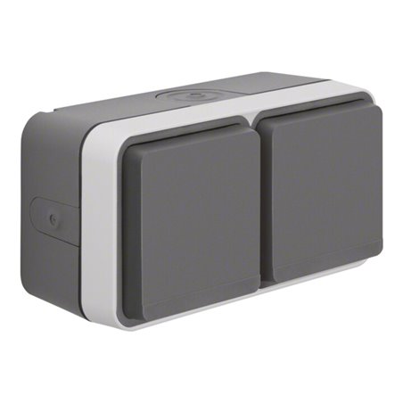 Berker SCHUKO-Doppelsteckdose Klappdeck. lichtgrau 47753525