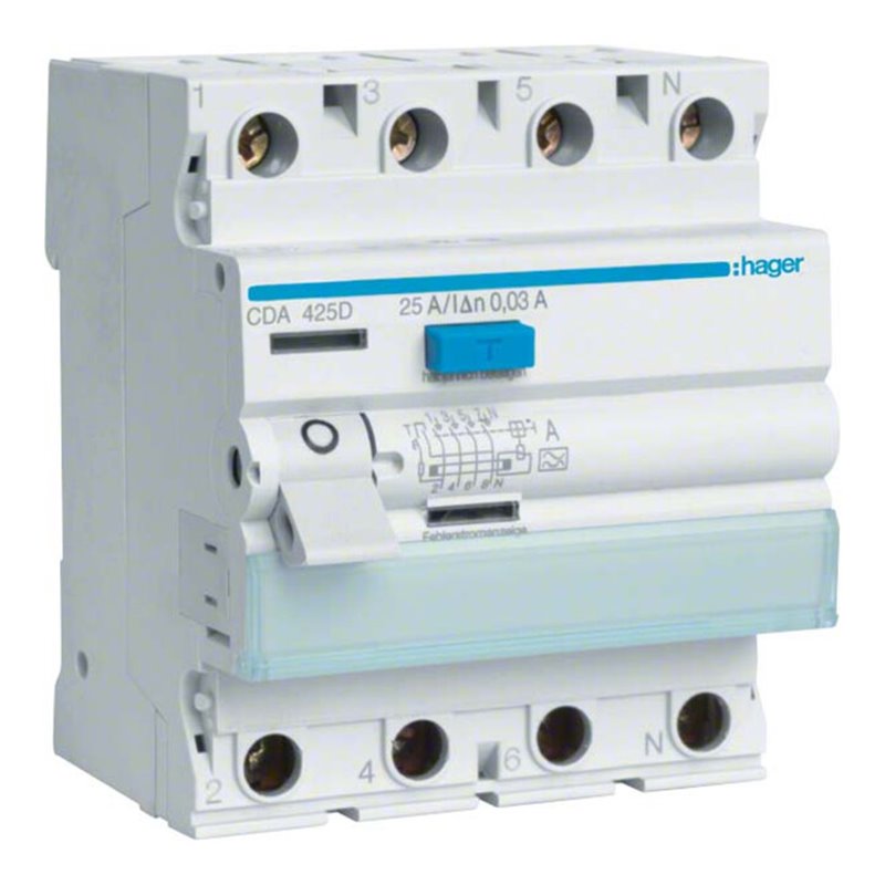 Hager FI-Schutzschalter 4pol. 25A/30mA, 6kA CDA425D