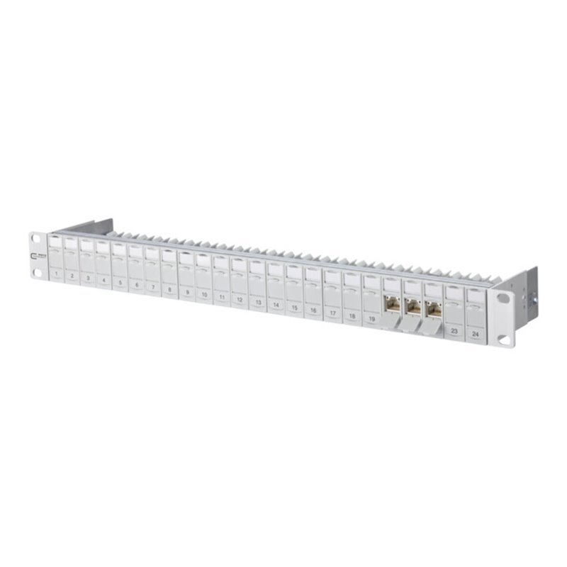 Metz Connect Patchfeld C6Amodul 24Port 1HE RAL7035 bestückt TN C6Amod-MP24-7035