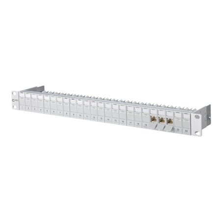 Metz Connect Patchfeld C6Amodul 24Port 1HE RAL7035 bestückt TN C6Amod-MP24-7035
