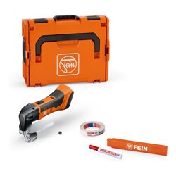 Fein Akku-Blechschere bis 1,6 mm, ABLS 18 1.6 E AS, Inklusive zweitem  Stößel- und Tischmesser, Permanentmarker, Malerband und M