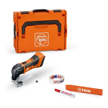 Fein Akku-Blechschere bis 1,6 mm, ABLS 18 1.6 E AS, Inklusive zweitem  Stößel- und Tischmesser, Permanentmarker, Malerband und M