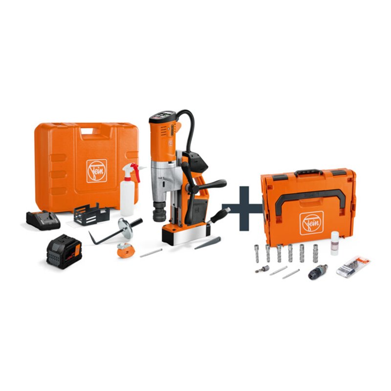 Fein Akku-Universal-Magnet-Kernbohrmaschine bis 35 mm mit Anwenderset, AKBU 35 PMQW 18 V AS Construction-Site 1x 12 Ah Set 3/4 i
