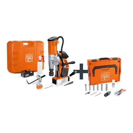 Fein Akku-Universal-Magnet-Kernbohrmaschine bis 35 mm mit Anwenderset, AKBU 35 PMQW AS Construction-Site Set 3/4 in Weldon/HSS N