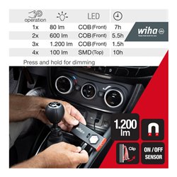 Wiha Handleuchte 1.200 lm, mit On-/Off Sensor, Handlampe mit Dimmfunktion, Akku LED Handleuchte, USB-C aufladbar, 10 h Leuchtdau