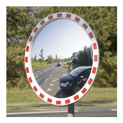 Moravia Verkehrsspiegel aus Acrylglas rund Rahmen rot/weiß + 76er Schelle