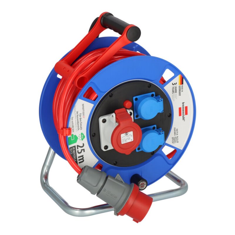 Brennenstuhl Garant CEE 1 IP44 Kabeltrommel (25m Kabel in signalrot, aus Spezialkunststoff, Einsatz im Außenbereich, Made in Ger