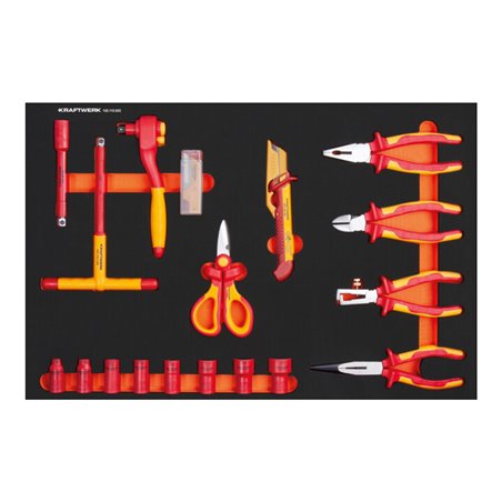 Kraftwerk VDE Einlage mit 3/8' Knarre/Steckschlüssel/Zangen/Schneidwerkzeuge 18-tlg.