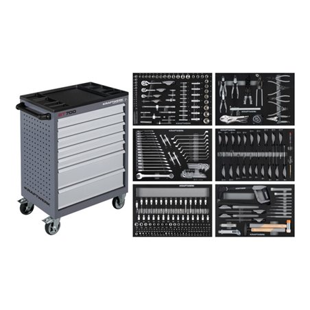 Kraftwerk Werkstattwagen BT700, mit 7 Schubladen bestückt, 301-tlg.